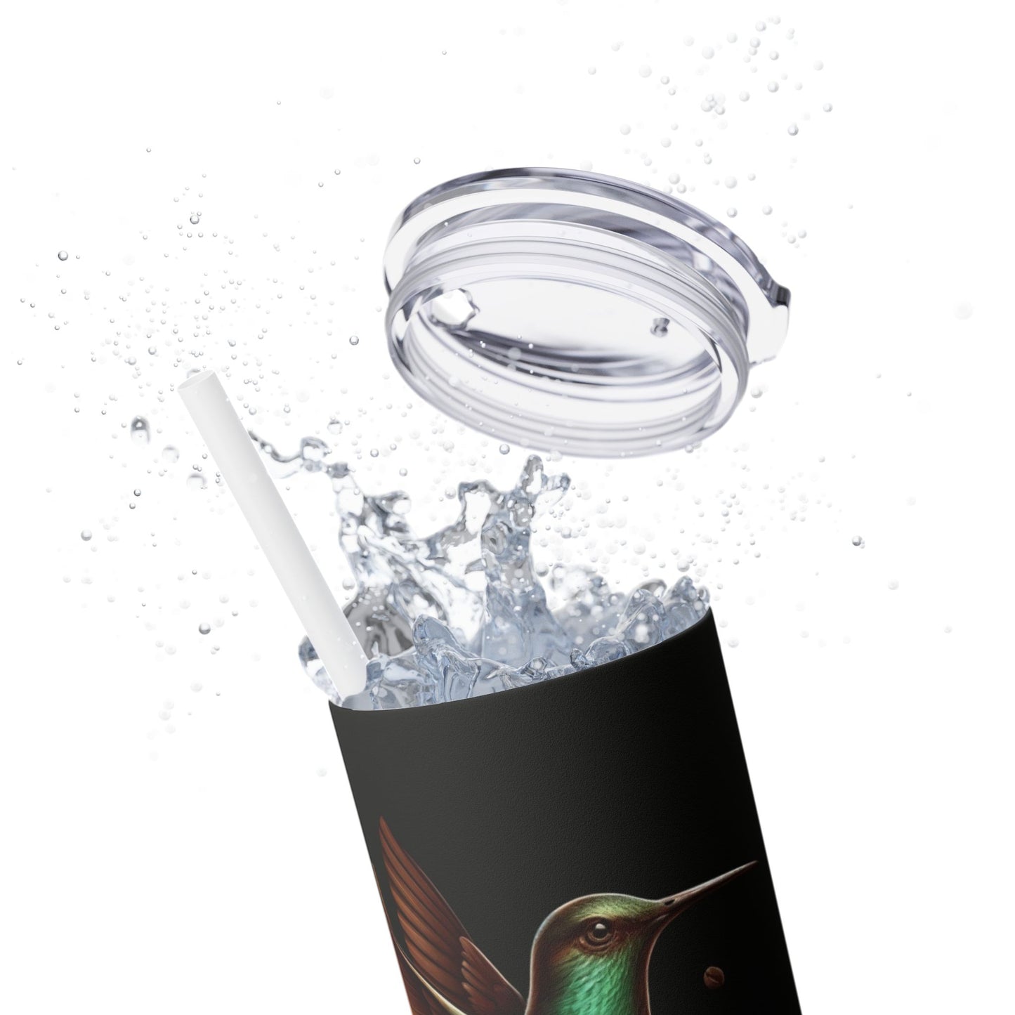 Tumbler - Dark Huila Hummingbird Design, 20oz Skinny Tumbler with Straw