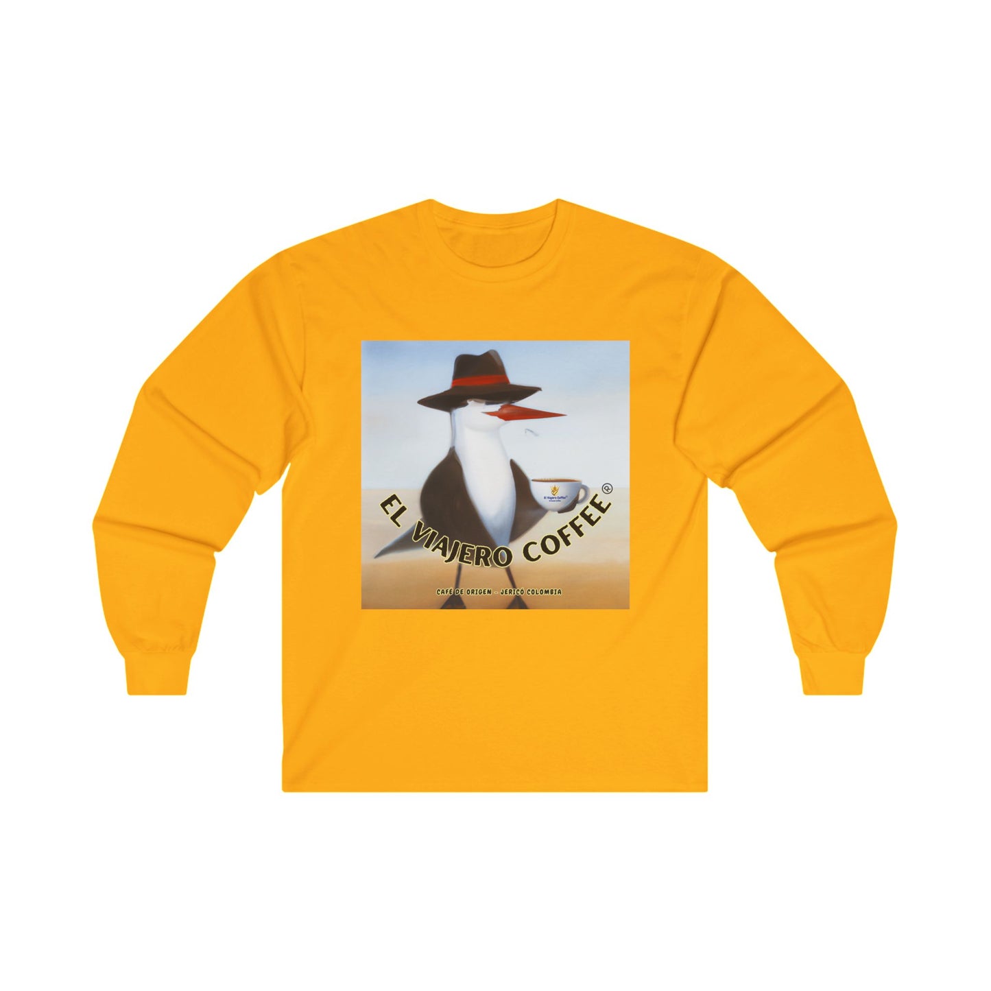 Long Sleeve Tee - El Viajero Coffee Mascot, The Stylish Arctic Tern Design