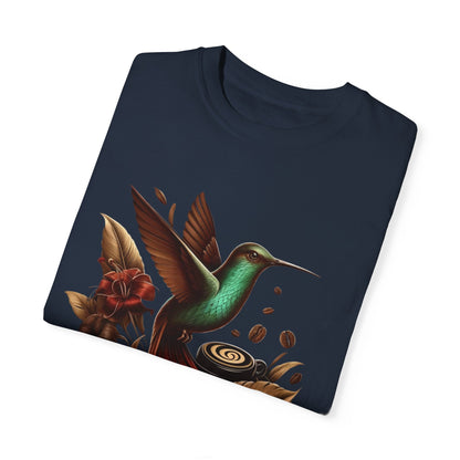 Coffee Hummingbird Unisex T-shirt - El Viajero Huila Dark Colibri - Front design