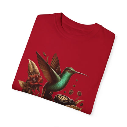 Coffee Hummingbird Unisex T-shirt - El Viajero Huila Dark Colibri - Front design