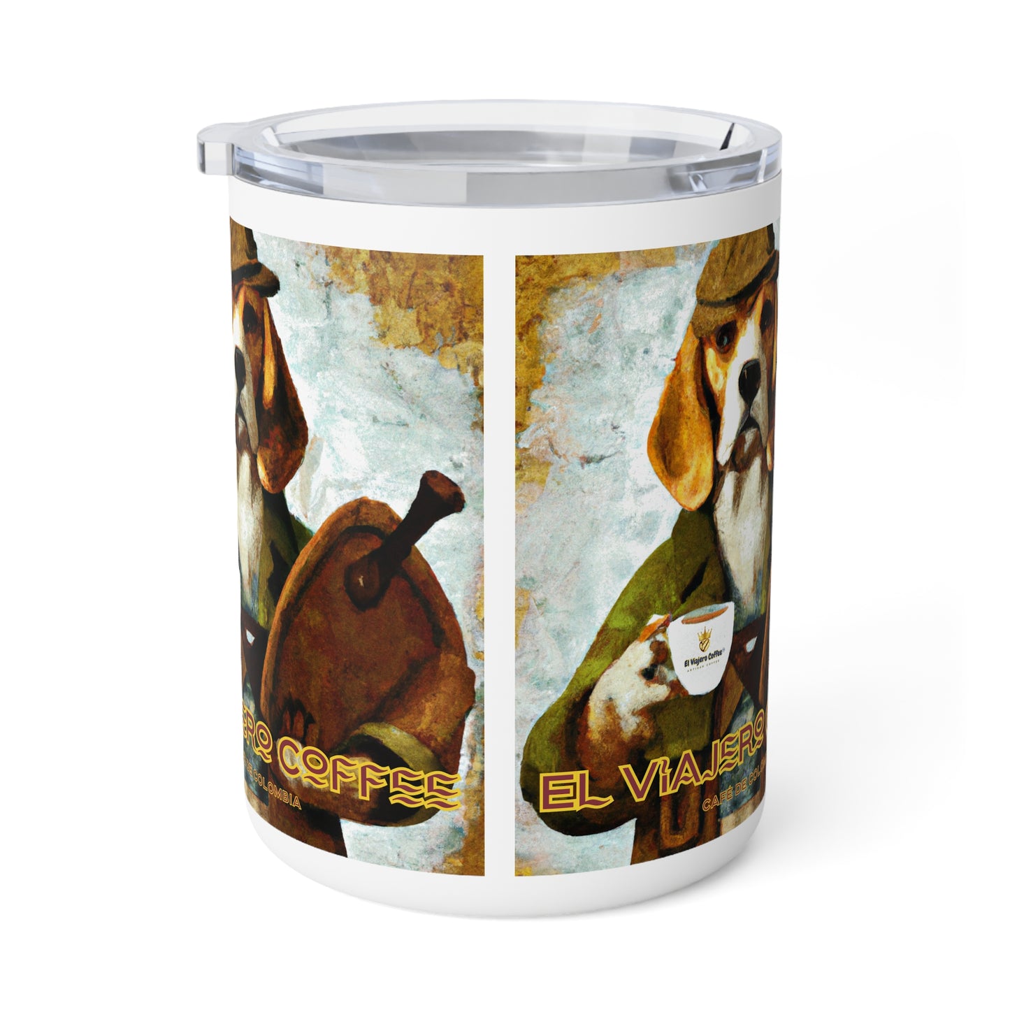 Coffee Mug - El Viajero Coffee Beagle, Distinguished Beagle Design, 10oz Insulated