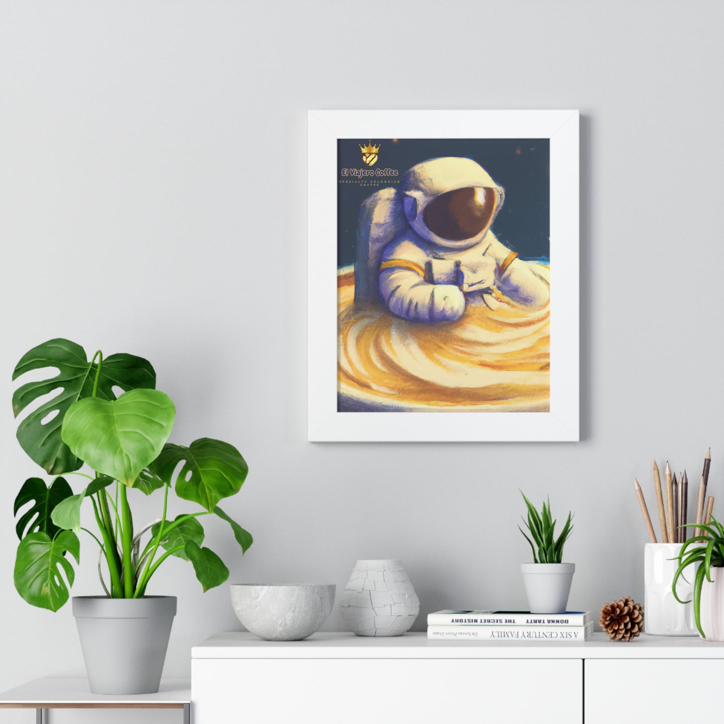 Vertical Poster Cappuccino Milky Way El Viajero Astronaut Wall Art