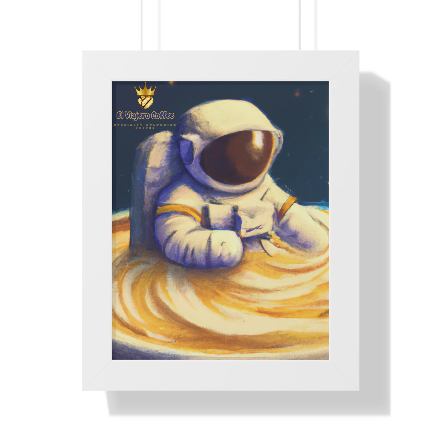 Vertical Poster Print - El Viajero Coffee Cappuccino Astronaut in the Milky Way