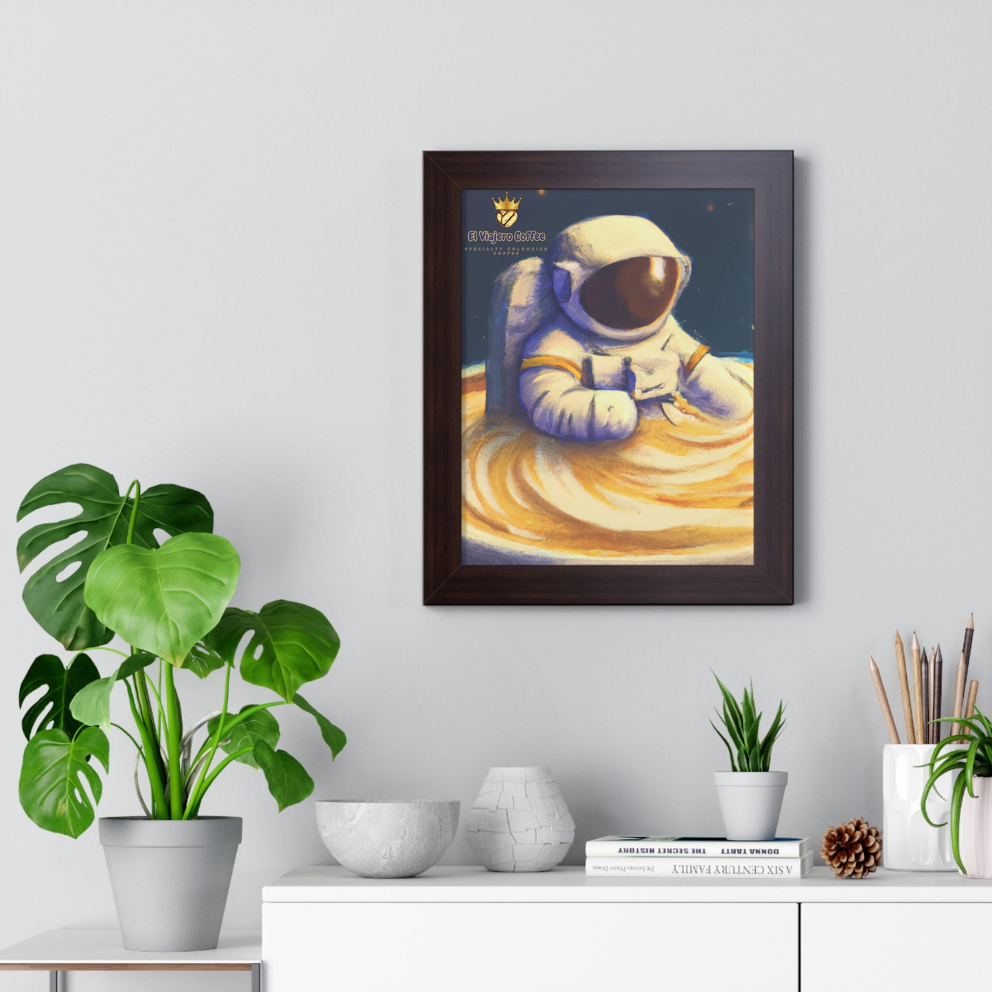 Vertical Poster Cappuccino Milky Way El Viajero Astronaut Wall Art