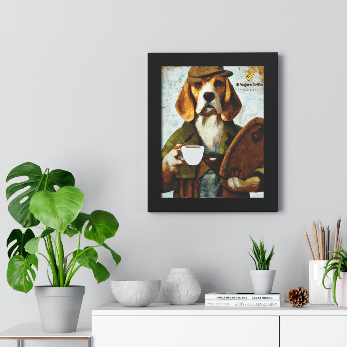 Vertical Poster - El Viajero Coffee - Caffeine Beagle Wall Art Print