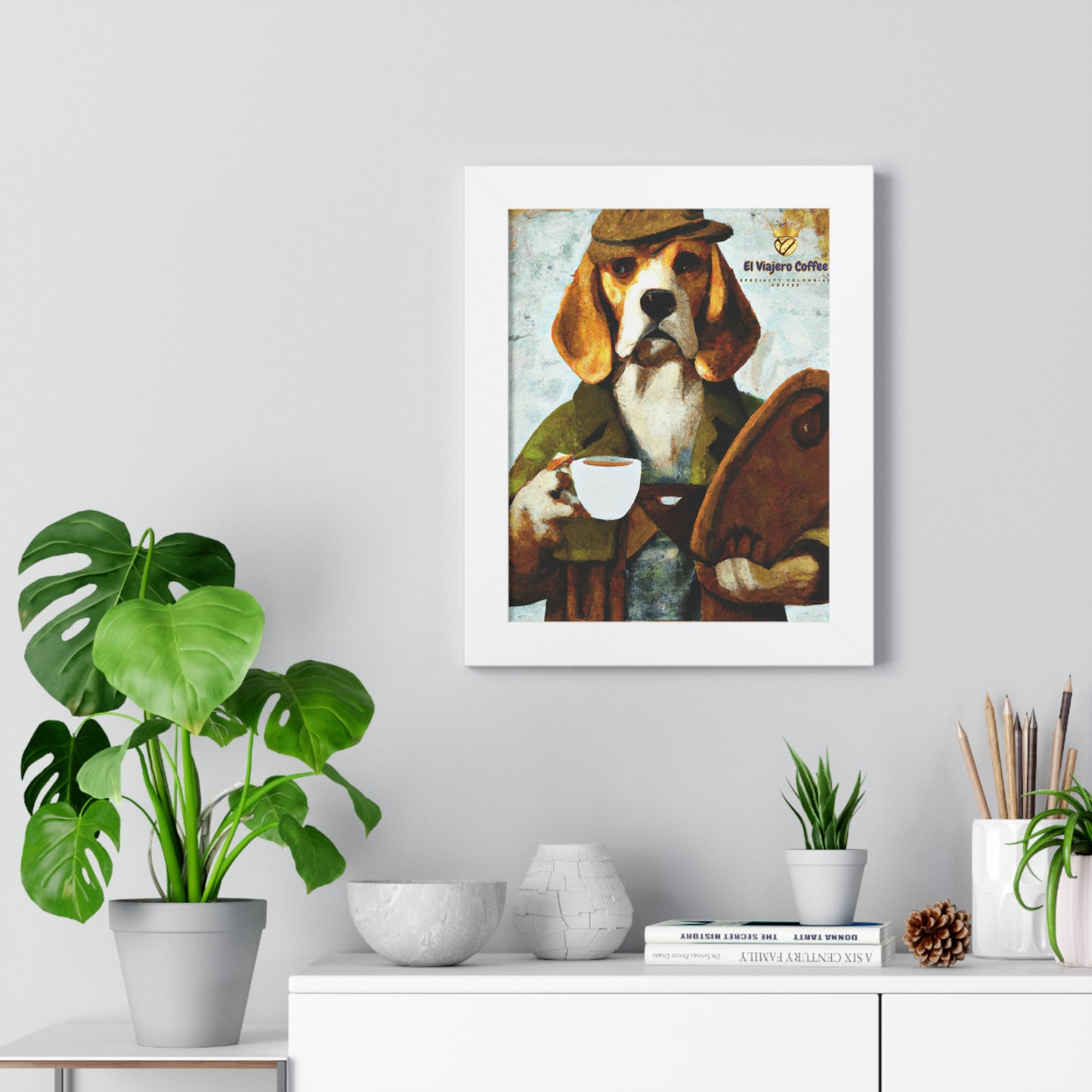 Vertical Poster - El Viajero Coffee - Caffeine Beagle Wall Art Print