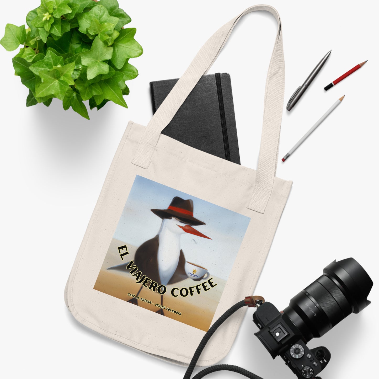 El Viajero Coffee Mascot - Organic Canvas Tote Bag