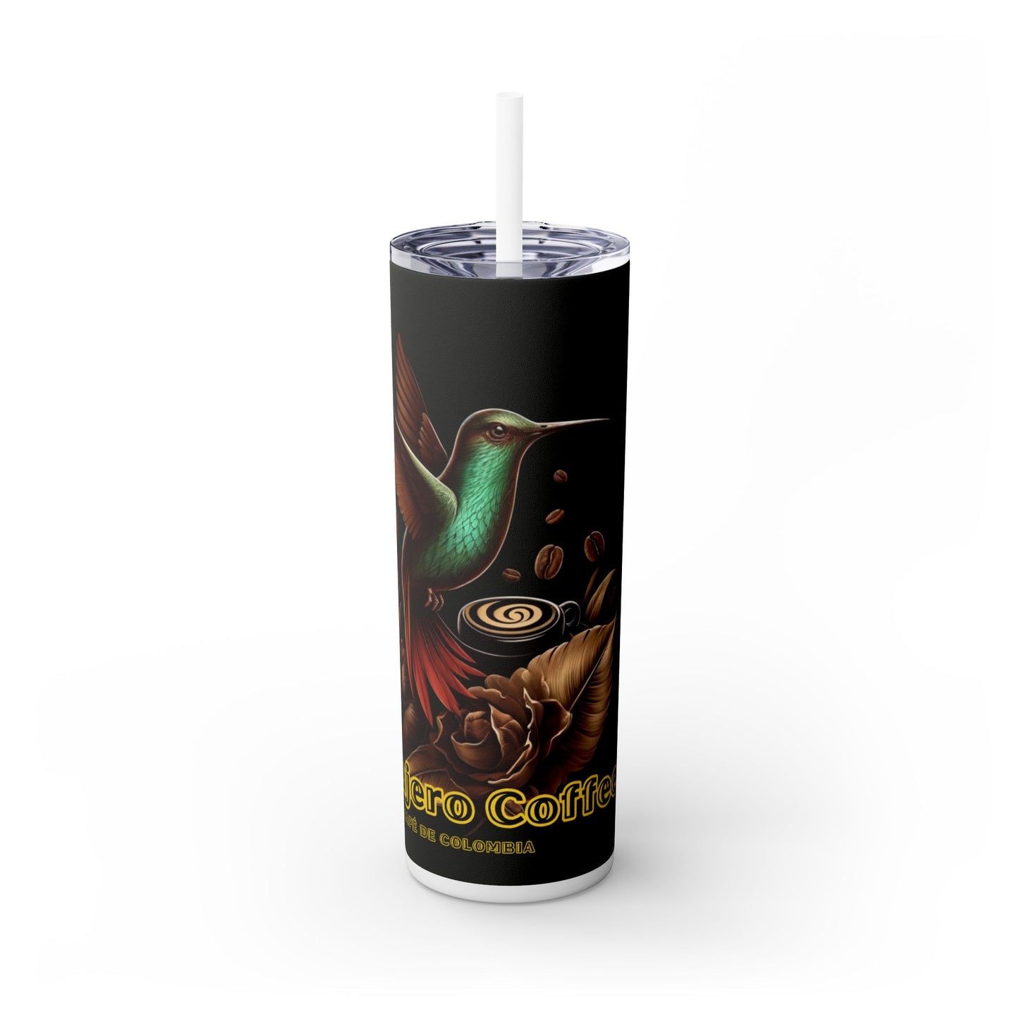 Tumbler - Dark Huila Hummingbird Design, 20oz Skinny Tumbler with Straw